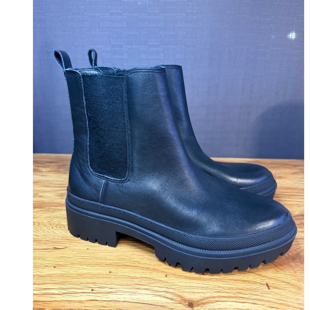 Lucky Brand Women's Black Ellerey Leather Lug Sole Chelsea Boots Size 8M